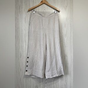 Zac & Rachel Linen Blend Wide Leg Pants Size M Beige Cropped Pull On Pockets LNC